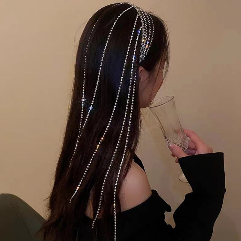 Rhinestone láncos hajgumi, többszögű dizájn, elektroplatinált felület; őszi 2023; magáncímke elérhető