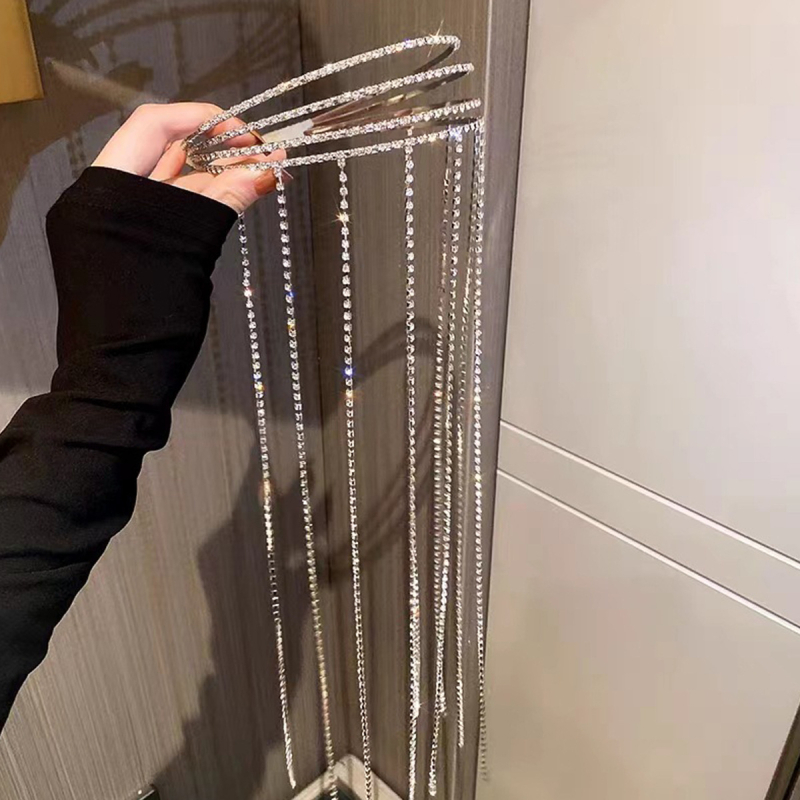 Rhinestone láncos hajgumi, többszögű dizájn, elektroplatinált felület; őszi 2023; magáncímke elérhető