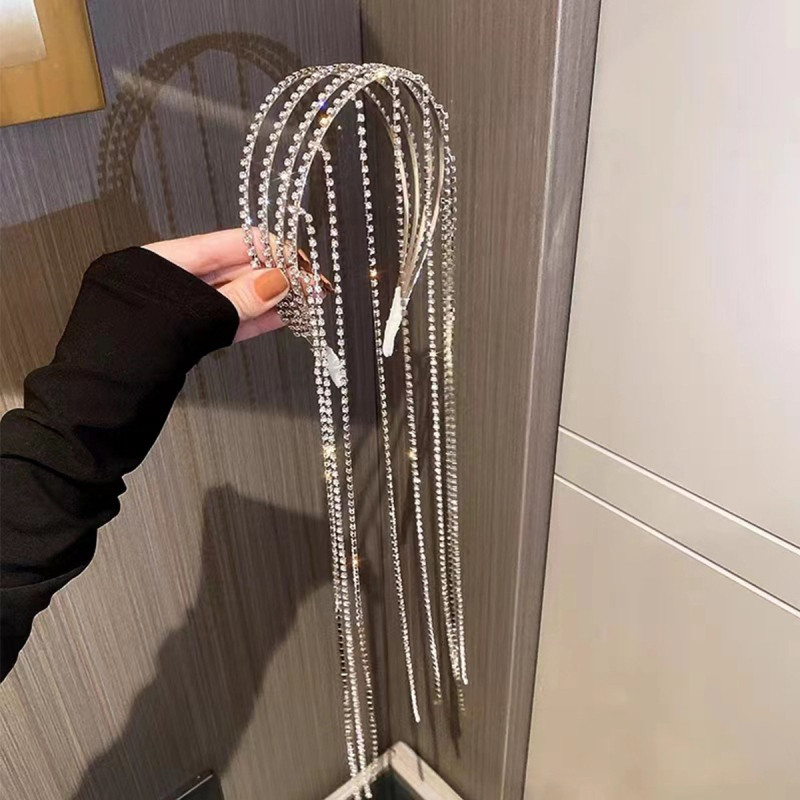 Rhinestone láncos hajgumi, többszögű dizájn, elektroplatinált felület; őszi 2023; magáncímke elérhető