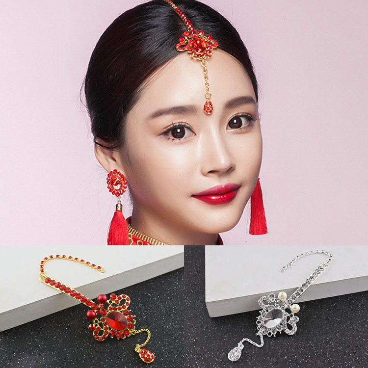 Retro kínai stílusú női fejfedő virágmotívummal és kristályokkal, cinkötvözetből, elektroplattázott felülettel