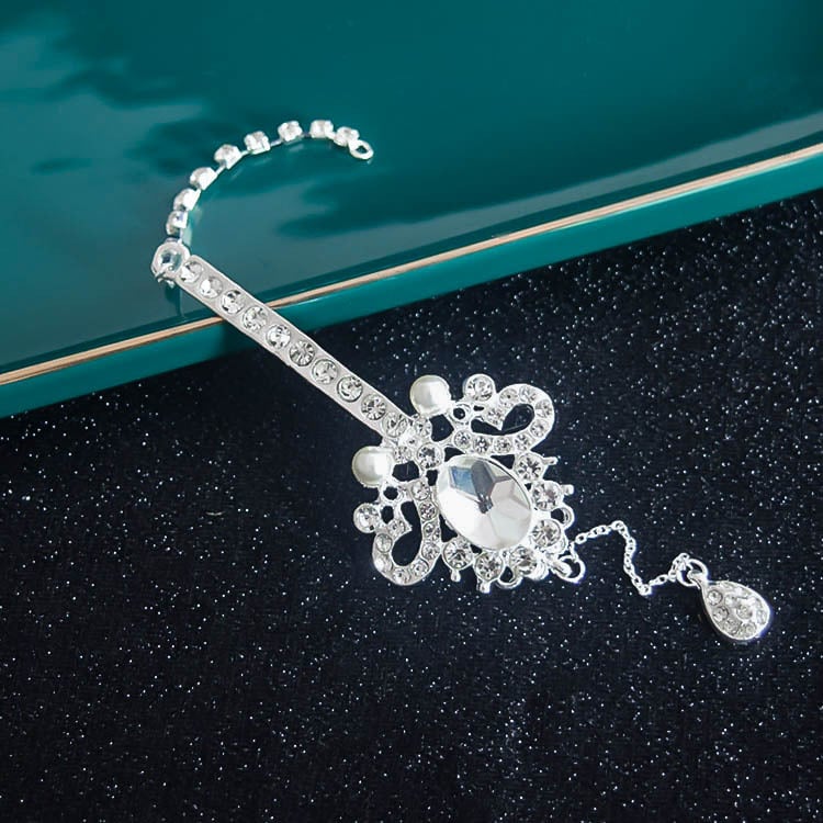 Retro kínai stílusú női fejfedő virágmotívummal és kristályokkal, cinkötvözetből, elektroplattázott felülettel