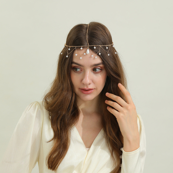 Vintage gyöngyös homloklánc – elektroplattált menyasszonyi hajdísz, 2025 tél