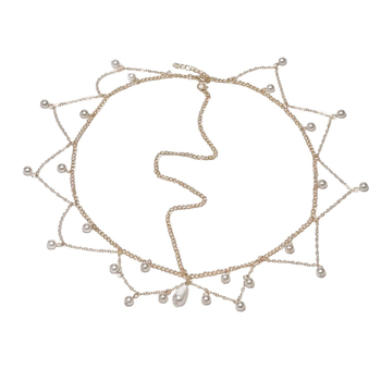 Vintage gyöngyös homloklánc – elektroplattált menyasszonyi hajdísz, 2025 tél