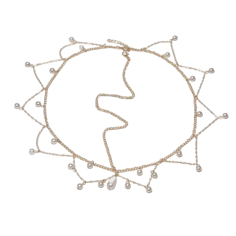 Vintage gyöngyös homloklánc – elektroplattált menyasszonyi hajdísz, 2025 tél