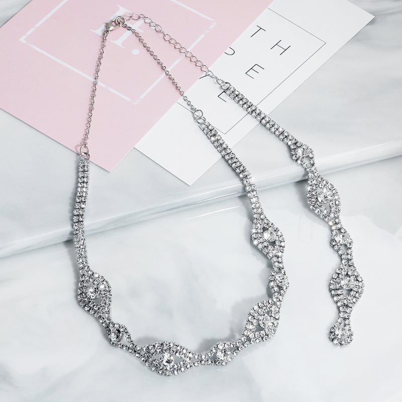 Колие в стил Back Chain с диамантна обработка, кристален материал, булчинска серия, възможност за персонализация