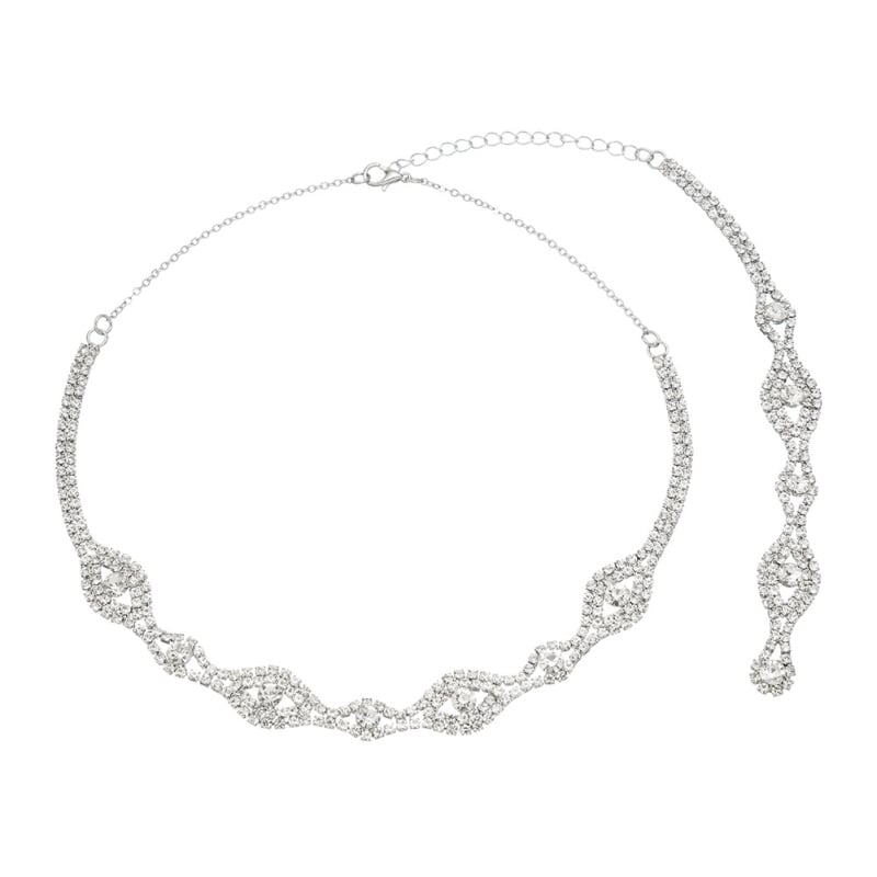 Колие в стил Back Chain с диамантна обработка, кристален материал, булчинска серия, възможност за персонализация