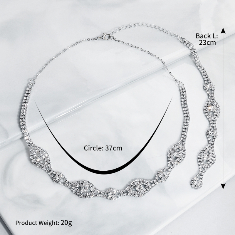 Колие в стил Back Chain с диамантна обработка, кристален материал, булчинска серия, възможност за персонализация