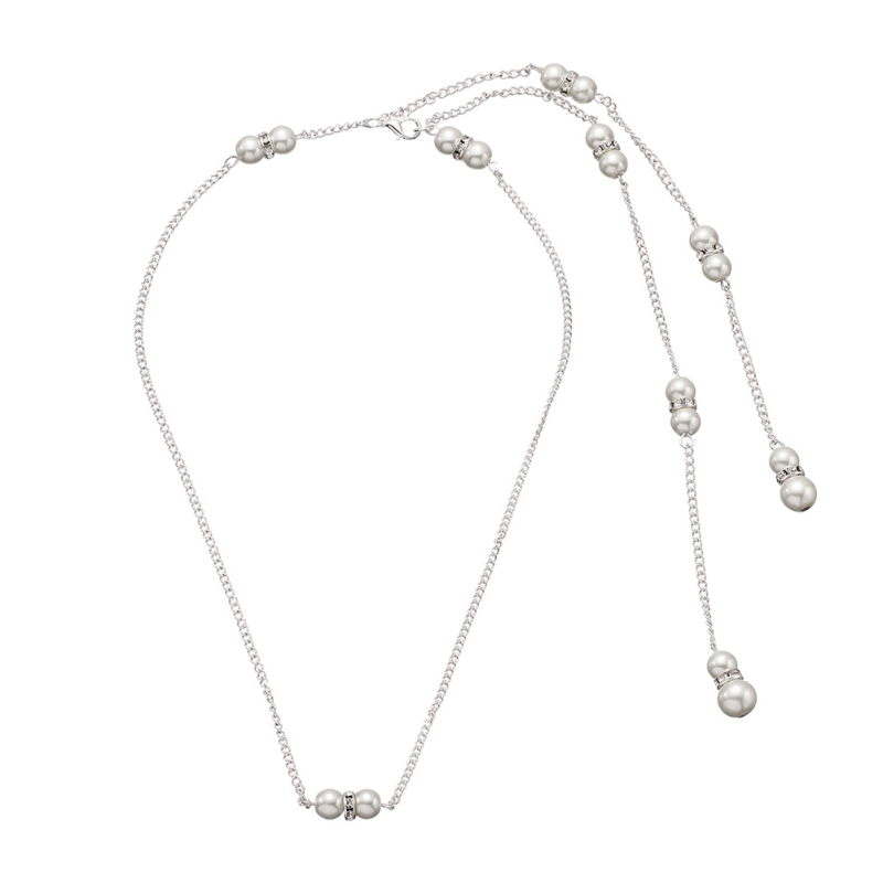 Колие с перли и rhinestone висулка, капковиден дизайн и задна верига с ресни, женски прост стил, персонализация налична