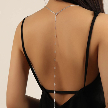 Верига за тяло и гръд с бели кристали, електроплатирана сплав и инlay със изкуствени камъни, пандант ресни