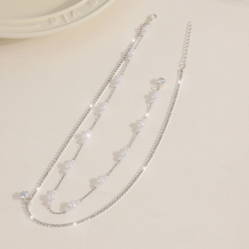 Верига за тяло и гръд с бели кристали, електроплатирана сплав и инlay със изкуствени камъни, пандант ресни