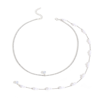 Верига за тяло и гръд с бели кристали, електроплатирана сплав и инlay със изкуствени камъни, пандант ресни