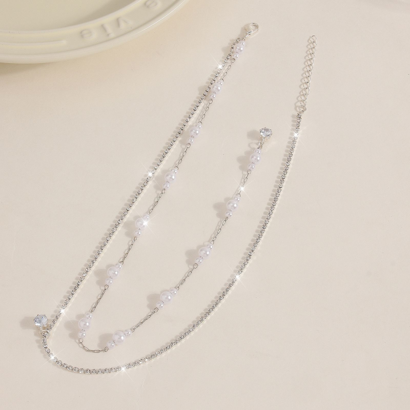 Верига за тяло и гръд с бели кристали, електроплатирана сплав и инlay със изкуствени камъни, пандант ресни