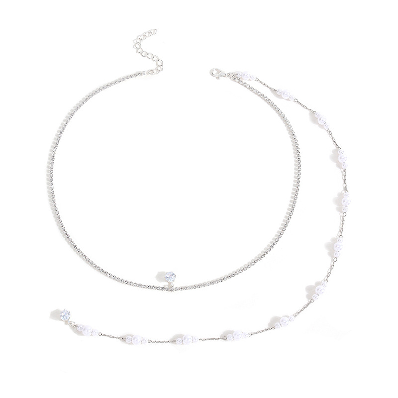 Верига за тяло и гръд с бели кристали, електроплатирана сплав и инlay със изкуствени камъни, пандант ресни