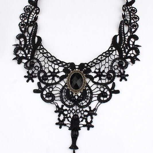 Gotički čipkasti choker ogrlica, tkanina, ručno izrađena, višeslojna, opseg 51–80 cm