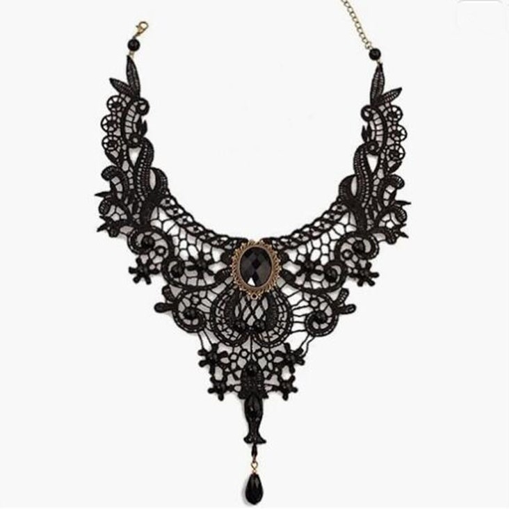 Gotički čipkasti choker ogrlica, tkanina, ručno izrađena, višeslojna, opseg 51–80 cm
