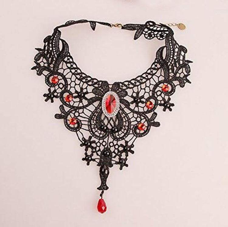 Gotički čipkasti choker ogrlica, tkanina, ručno izrađena, višeslojna, opseg 51–80 cm