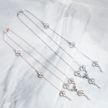 Colier cu lanț spate și perle, cristale albe, placare cu aur, personalizabil