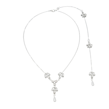 Colier cu lanț spate și perle, cristale albe, placare cu aur, personalizabil