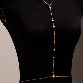 Lanț pentru corp cu perle artificiale, formă geometrică, stil minimalist feminin, placare electrolitică