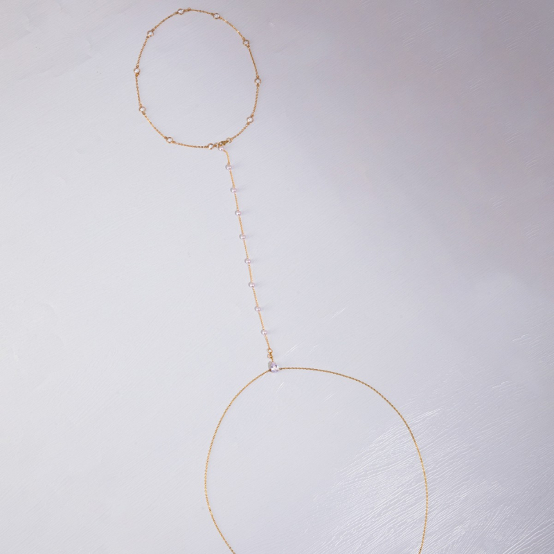 Lanț pentru corp cu perle artificiale, formă geometrică, stil minimalist feminin, placare electrolitică