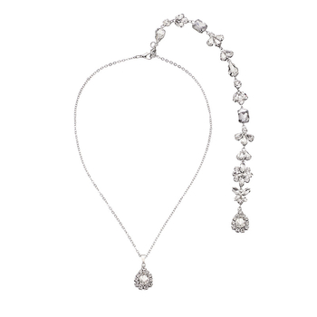 Xiyi Colier de corp pentru mireasă, pandantiv din rhinestone, mozaic de cristale albe, design geometric simplu pentru spatele rochiei