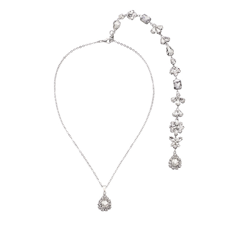 Xiyi Colier de corp pentru mireasă, pandantiv din rhinestone, mozaic de cristale albe, design geometric simplu pentru spatele rochiei