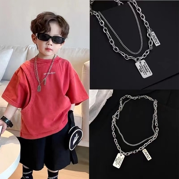 Dječji dvostruki sloj ogrlice s engleskim slovima, titan čelik, O- lanac, unisex, geometrijski dizajn