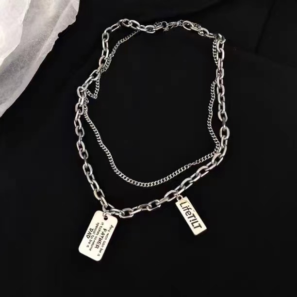 Dječji dvostruki sloj ogrlice s engleskim slovima, titan čelik, O- lanac, unisex, geometrijski dizajn