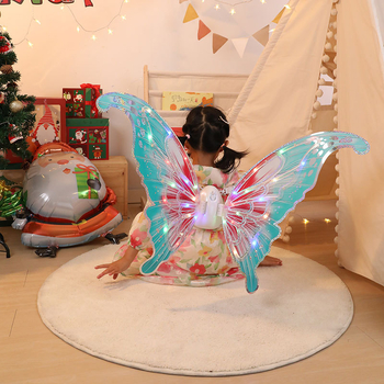 Villogó pillangó szárnyak elektromos működésű, világít és mozog, 4–6 éveseknek, műanyagból, színes dobozos csomagolás