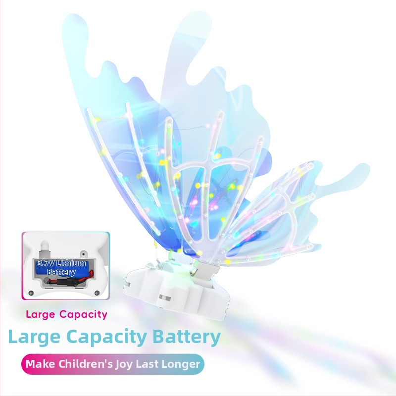 Svietiace krídla motýľa na chrbát – detská hračka s LED svetlom, automaticky mávajajúce krídla, pre deti 4–6 rokov, plast