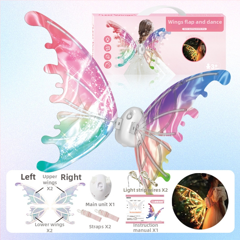 Kustīgi elfes spārni uz muguras ar LED gaismu — plastmasas rotaļlieta bērniem vecumā 4–6 gadi