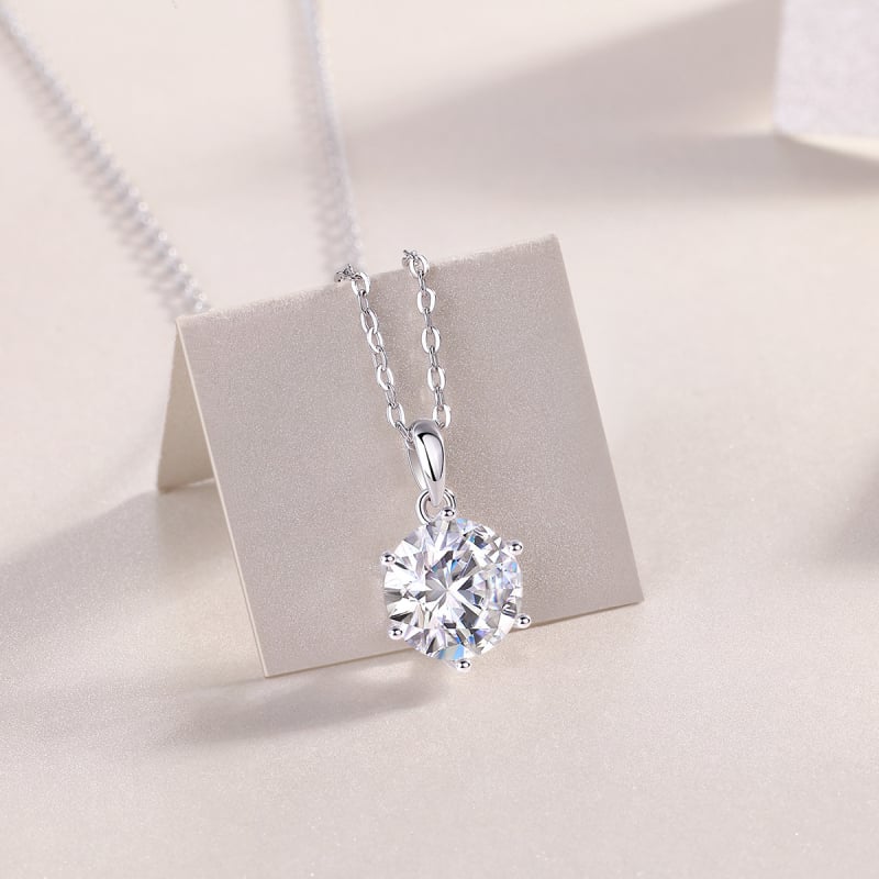 Colier Kuang Feng cu Moissanit — Design geometric, montură cu 6 gheare, Moissanite 5.0/6.5/8.0/9.0 mm, stil coreean