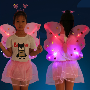LED gaismas tauriņa spārni meitenēm — četrdaļīgs komplekts no auduma, deju rekvizīts uz muguras