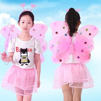 LED gaismas tauriņa spārni meitenēm — četrdaļīgs komplekts no auduma, deju rekvizīts uz muguras