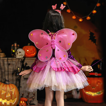 LED gaismas tauriņa spārni meitenēm — četrdaļīgs komplekts no auduma, deju rekvizīts uz muguras