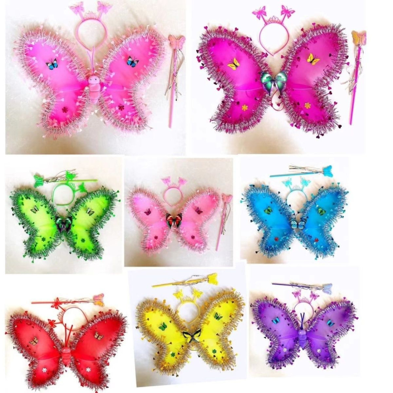 Gaismas tauriņa spārni – triju daļu komplekts bērniem, eņģeļa formas (LED gaisma; auduma spārni; dinamisks gaismas efekts; piemērots zīdaiņiem un maziem bērniem 0–3 gadi)