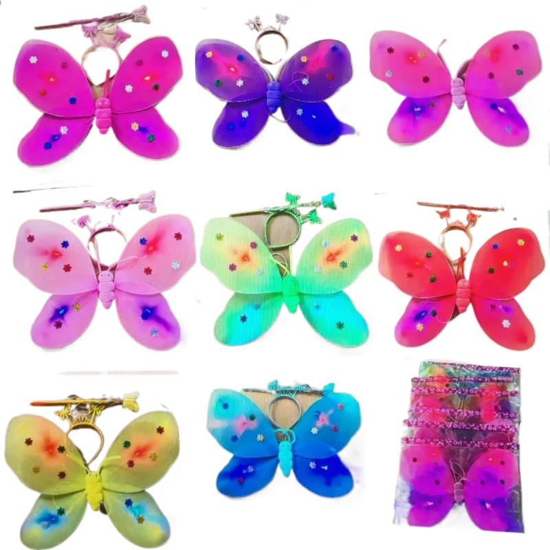 Gaismas tauriņa spārni – triju daļu komplekts bērniem, eņģeļa formas (LED gaisma; auduma spārni; dinamisks gaismas efekts; piemērots zīdaiņiem un maziem bērniem 0–3 gadi)