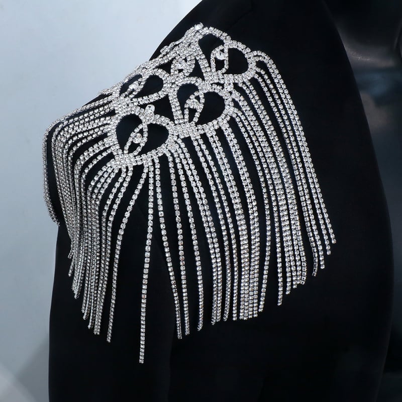 Lanț de umăr cu inimă, încrustat cu pietre artificiale pe bază de aliaj, placare electrolitică