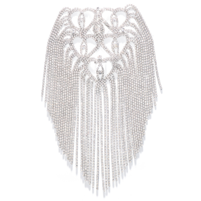 Lanț de umăr cu inimă, încrustat cu pietre artificiale pe bază de aliaj, placare electrolitică