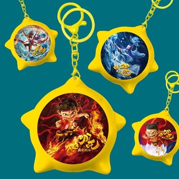 Nezha sjajni ključni lanac s kutijom zvuka – plastični privjesak za školsku torbu, svjetlosni i zvučni efekti, uzrast 14+