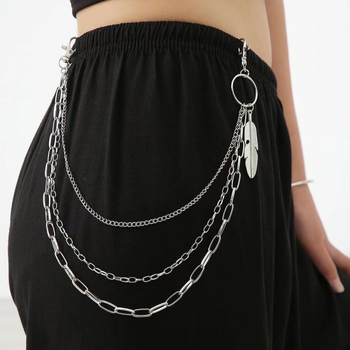 Lanac za hlače od legure s perjastim privjeskom, višeslojni kaiš za struk, korejskog stila punk resicama za denim dodatak, mogućnost prilagodbe — proljeće 2024