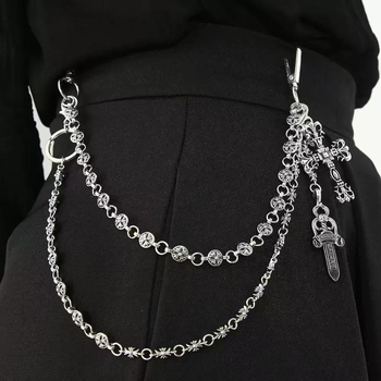 Lant pentru pantaloni cu pandantiv cruce, sabie și breloc – aliaj, stil hip hop, vară 2024