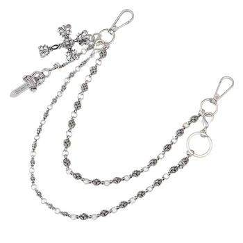 Lant pentru pantaloni cu pandantiv cruce, sabie și breloc – aliaj, stil hip hop, vară 2024