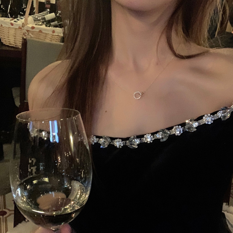 Colier geometric, lanț tip O, din cupru placat cu electroplacare, pentru femei