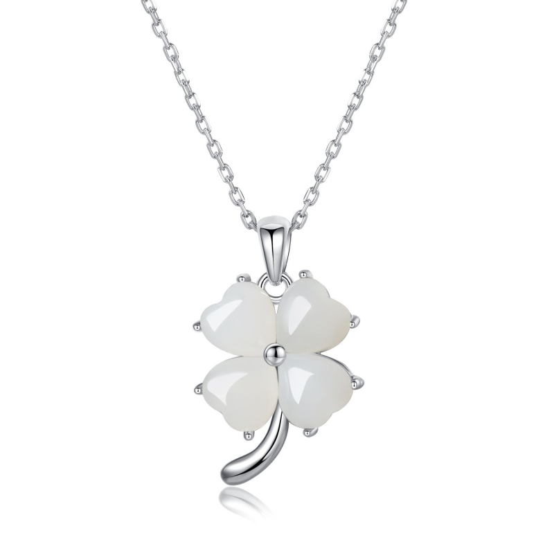 Ogrlica s motivom četverolistnog lista i privjeskom od Hetian jade, 925 srebro, težina 3,53 g, dizajn lišća