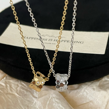 Colier din argint S925 – fagure de albine, pandant geometric, lanț în spirală, lungime 41–50 cm