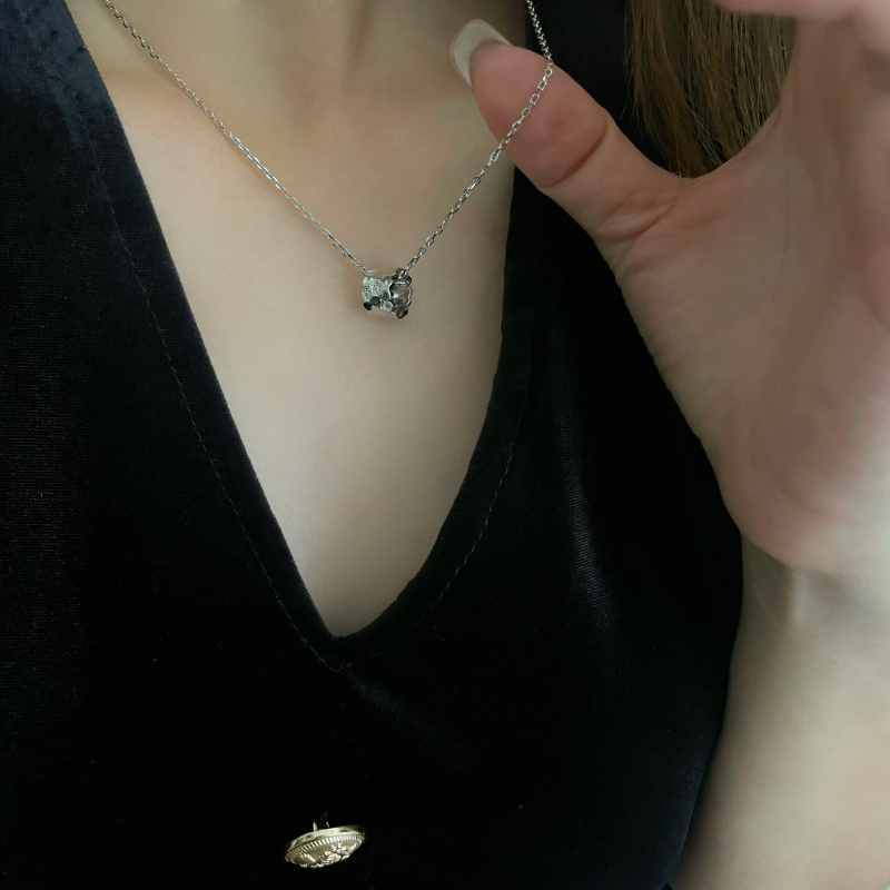 Colier din argint S925 – fagure de albine, pandant geometric, lanț în spirală, lungime 41–50 cm