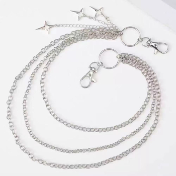 Metalni lanac za hlače s višeslojnim dizajnom i privjeskom zvijezde s četiri vrha, hip-hop stil, Miao rou jewelry, ljeto 2025