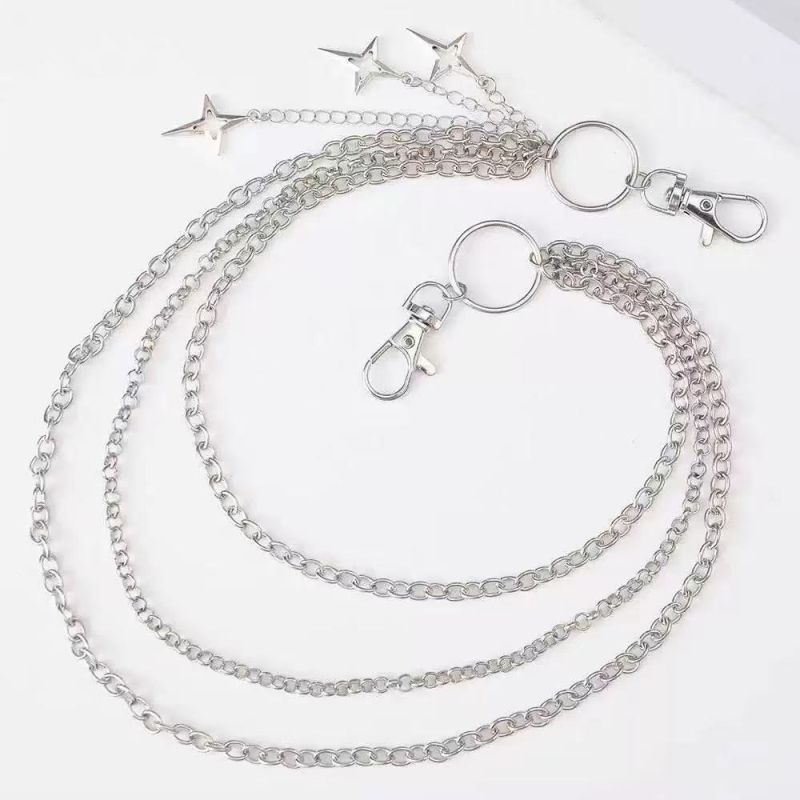 Metalni lanac za hlače s višeslojnim dizajnom i privjeskom zvijezde s četiri vrha, hip-hop stil, Miao rou jewelry, ljeto 2025