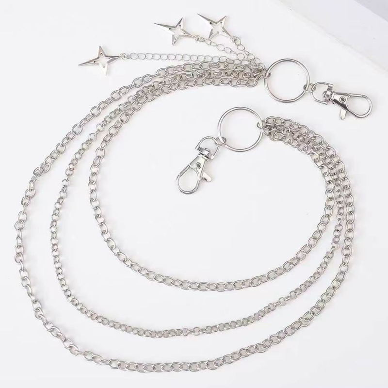 Metalni lanac za hlače s višeslojnim dizajnom i privjeskom zvijezde s četiri vrha, hip-hop stil, Miao rou jewelry, ljeto 2025